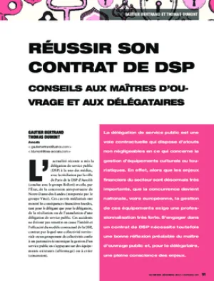 Réussir son contrat de DSP. Conseils aux maîtres d’ouvrage et aux délégataires
