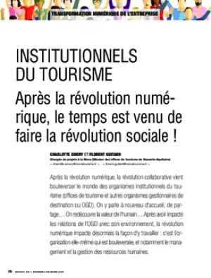 Institutionnels du tourisme. Après la révolution numérique, le temps est venu de faire la révolution sociale !