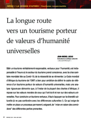 La longue route vers un tourisme porteur de valeurs d’humanité universelles