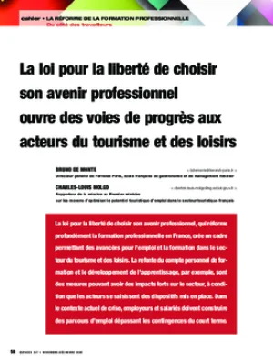 La loi pour la liberté de choisir son avenir professionnel ouvre des voies de progrès aux acteurs du tourisme et des loisirs