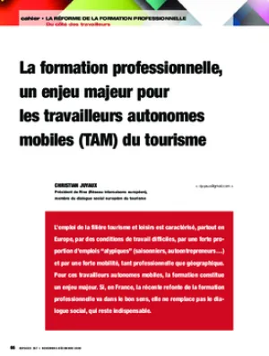 La formation professionnelle, un enjeu majeur pour les travailleurs autonomes mobiles (TAM) du tourisme