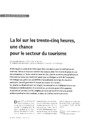 La loi sur les trente-cinq heures, une chance pour le secteur du tourisme