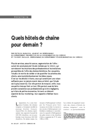 Quels hôtels de chaîne pour demain ?
