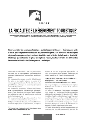 La fiscalité de l'hébergement touristique