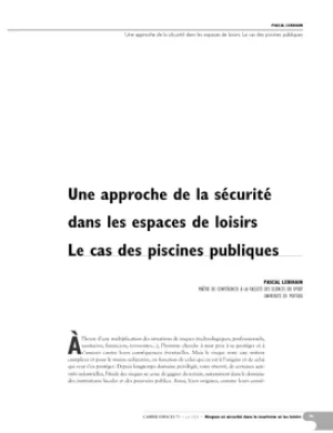 Une approche de la sécurité dans les espaces de loisirs. Le cas des piscines publiques