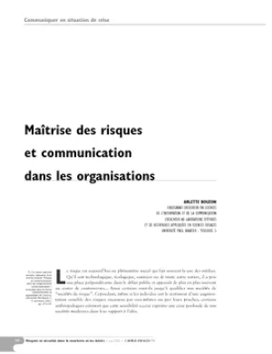 MaÎtrise des risques et communication dans les organisations