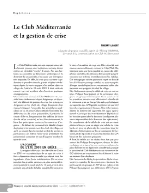 Le Club Méditerranée et la gestion de crise