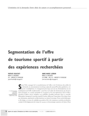 Segmentation de l'offre touristique de tourisme sportif à partir des expériences recherchées