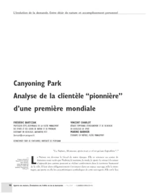 Canyoning Park. Analyse de la clientèle “pionnière” d'une première mondiale