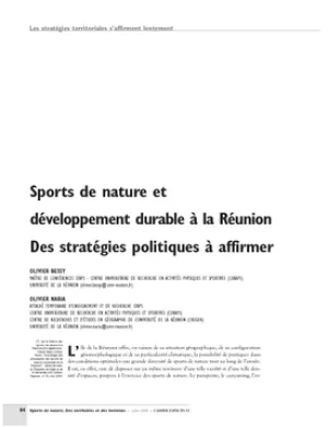 Sports de nature et développement durable à la Réunion. Des stratégies politiques à affirmer
