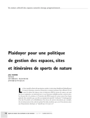 Plaidoyer pour une gestion des espaces, sites et itinéraires des sports de nature