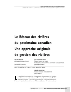 Le réseau des rivières du patrimoine canadien (RRPC). 
Une approche originale de gestion des rivières