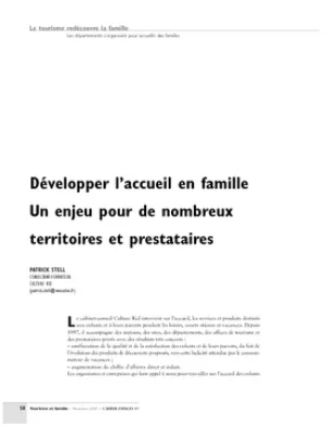 Développer l'accueil en famille. Un enjeu pour de nombreux territoires et prestataires