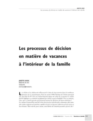 Les processus de décision à l'intérieur de la famille