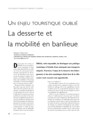 Un enjeu touristique oublié. La desserte et la mobilité en banlieue