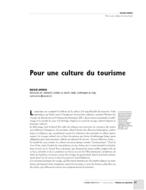 Pour une culture du tourisme