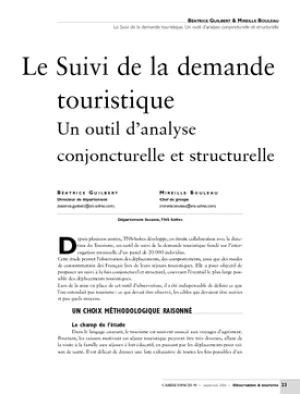 Le Suivi de la demande touristique. Un outil d'analyse conjoncturelle et structurelle