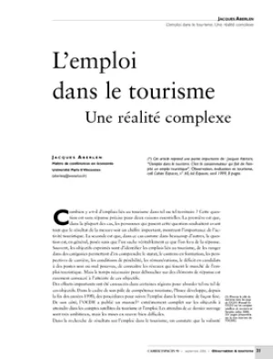 L'emploi dans le tourisme. Une réalité complexe