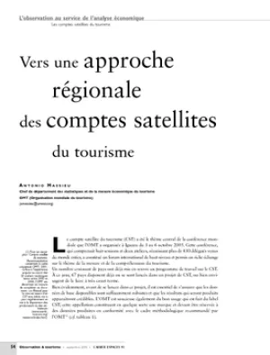Vers une approche régionale des comptes satellites du tourisme
