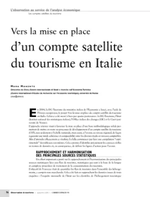 Vers la mise en place d'un compte satellite du tourisme en Italie