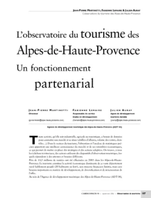 L'observatoire du tourisme des Alpes-de-Haute-Provence. Un fonctionnement partenarial