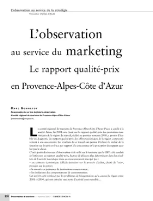 L'observation au service du marketing. Le rapport qualité-prix en Provence-Alpes-Côte d'Azur