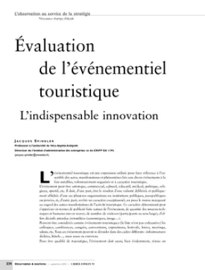 Évaluation de l'événementiel touristique. L'indispensable innovation