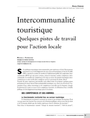 Intercommunalité touristique. Quelques pistes de travail pour l'action locale