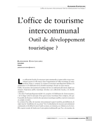 L'office de tourisme intercommunal. Outil de développement touristique ?