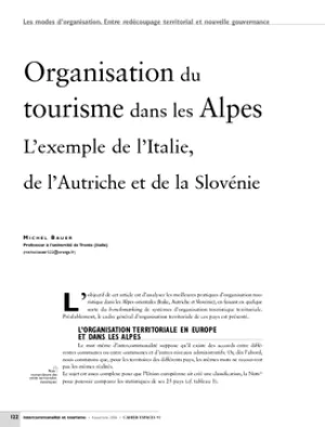 Organisation du tourisme dans les Alpes. L'exemple de l'Italie, de l'Autriche et de la Slovénie