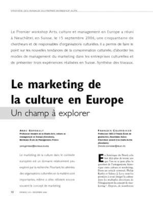 Le marketing de la culture en Europe. Un champ à explorer