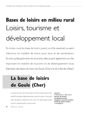 Bases de loisirs en milieu rural : loisirs, tourisme et développement local. La base de loisirs de Goule (Cher). La base de la Borde (Allier)
