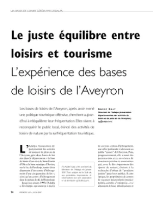 Le juste équilibre entre loisirs et tourisme. L'expérience des bases de loisirs de l'Aveyron