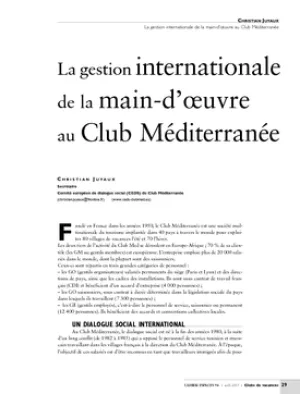 La gestion internationale de la main-d'œuvre au Club Méditerranée