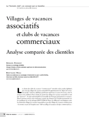 Villages de vacances associatifs et clubs de vacances commerciaux. Analyse comparée des clientèles