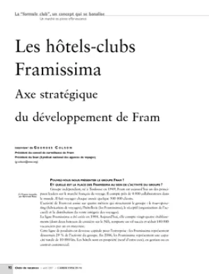 Les hôtels-clubs Framissima. Axe stratégique du développement de Fram