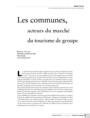 Les communes, acteurs du marché du tourisme de groupe