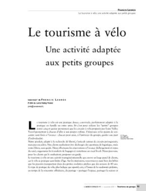 Le tourisme à vélo. Une activité adaptée aux petits groupes