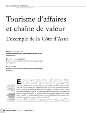 Tourisme d'affaires et chaîne de valeur. L'exemple de la Côte d'Azur