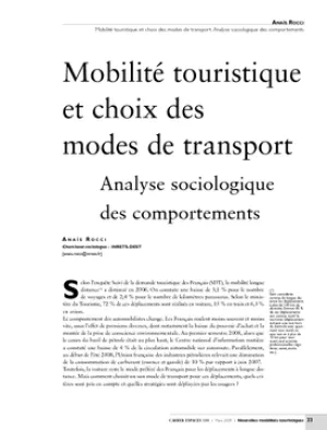 Mobilité touristique et choix des modes de transport. Analyse sociologique des comportements