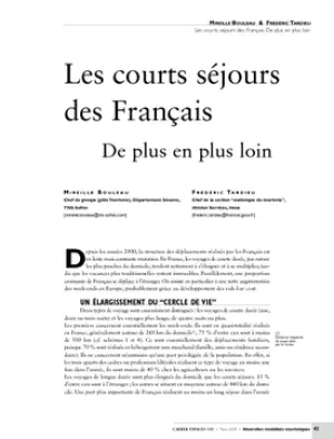 Les courts séjours des Français. De plus en plus loin