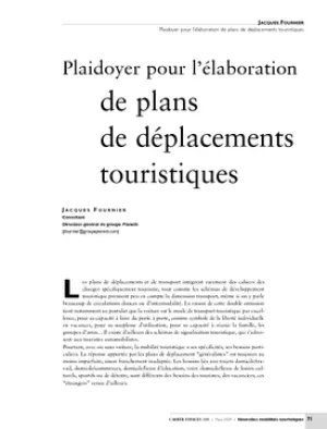 Plaidoyer pour l'élaboration de plans de déplacements 
touristiques