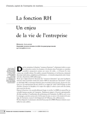 La fonction RH. Un enjeu de la vie de l'entreprise