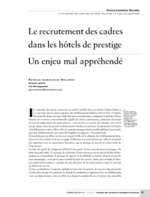 Le recrutement des cadres dans les hôtels de prestige. Un enjeu mal appréhendé