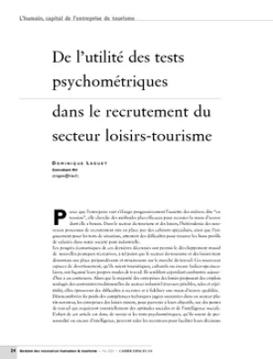 De l'utilité des tests psychométriques dans le recrutement du secteur loisirs-tourisme