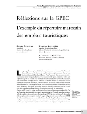 Réflexions sur la GPEC. L'exemple du répertoire marocain des emplois touristiques