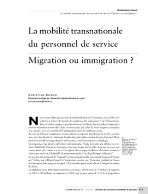 La mobilité transnationale du personnel de service. Migration ou immigration ?