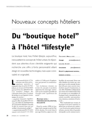 Nouveaux concepts hôteliers. Du "boutique hotel" à l'hôtel "lifestyle"