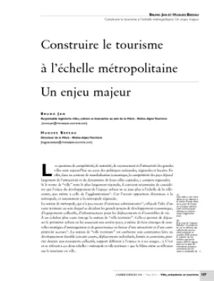 Construire le tourisme à l'échelle métropolitaine.  Un enjeu majeur