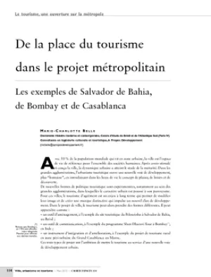 De la place du tourisme dans le projet métropolitain. Les exemples de Salvador de Bahia, de Bombay et de Casablanca